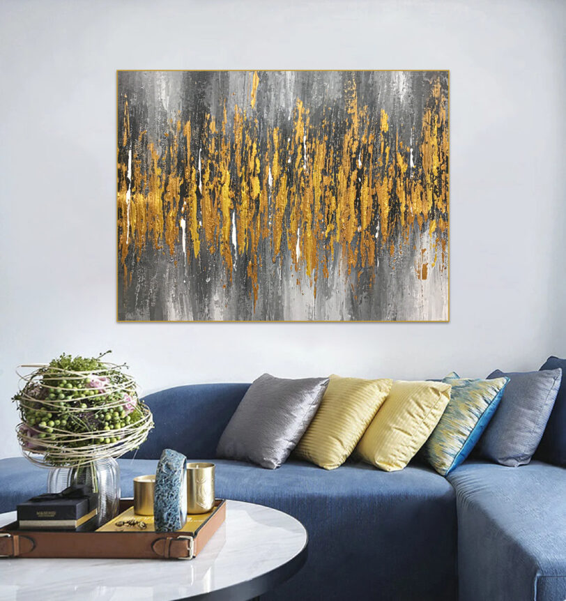 Gold and grey textured abstract canvas art for modern interiors