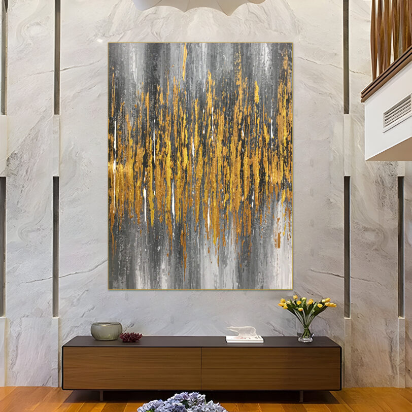 Modern gold and grey impasto painting for statement walls