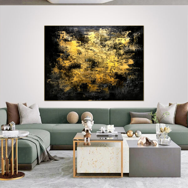 Handmade black and gold textured abstract painting on canvas