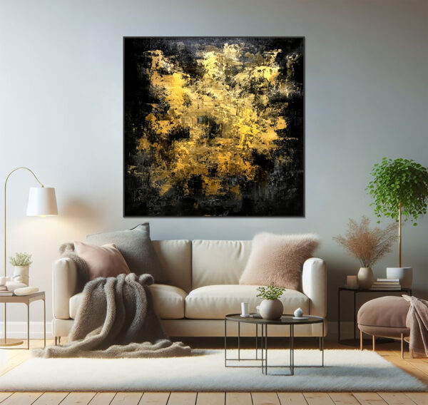 Elegant black and gold abstract art with rich textures