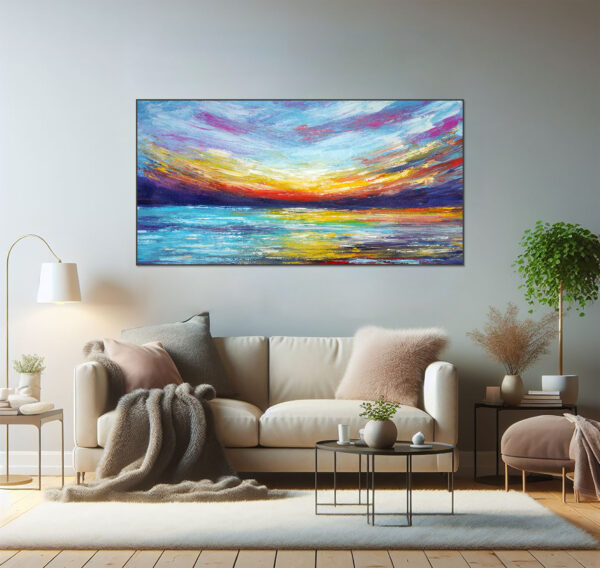 Vibrant abstract seascape sunset canvas wall art for modern interiors