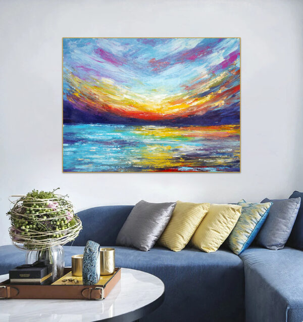 Large-scale ocean painting with textured acrylic details