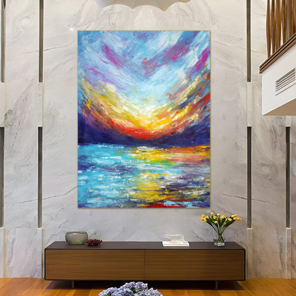 Oversized canvas featuring dramatic ocean sunset scene