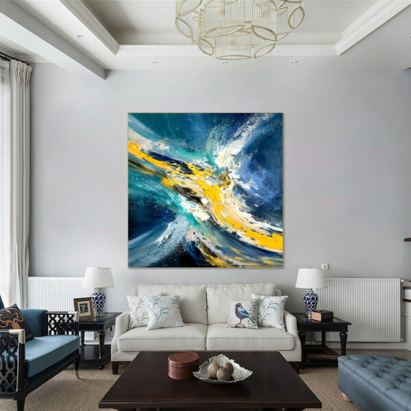 Textured acrylic painting showcasing the energy of ocean waves