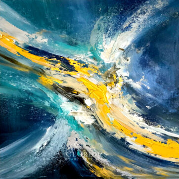 Celestial Currents – Abstract Energy Flow in Blue and Gold