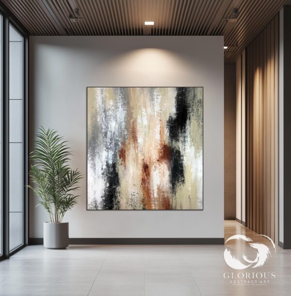 Earth tone abstract canvas art with textured brushstrokes