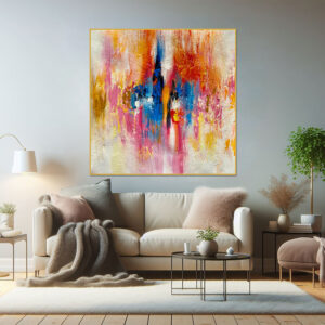 Vibrant abstract pink painting with bold brush strokes