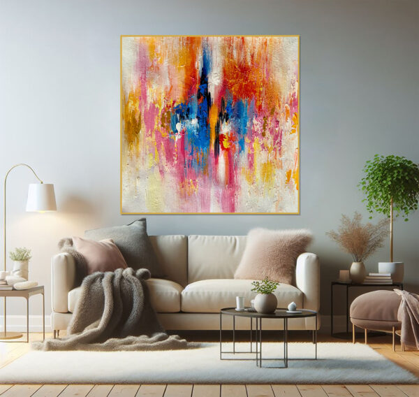 Vibrant abstract pink painting with bold brush strokes