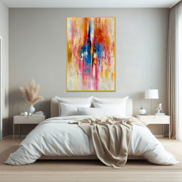 Large textured canvas art with pink and blue accents