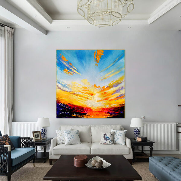 Large canvas wall art depicting colorful sky landscape