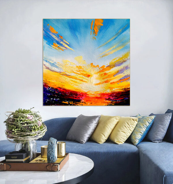 Original abstract painting of radiant sunset for home decor