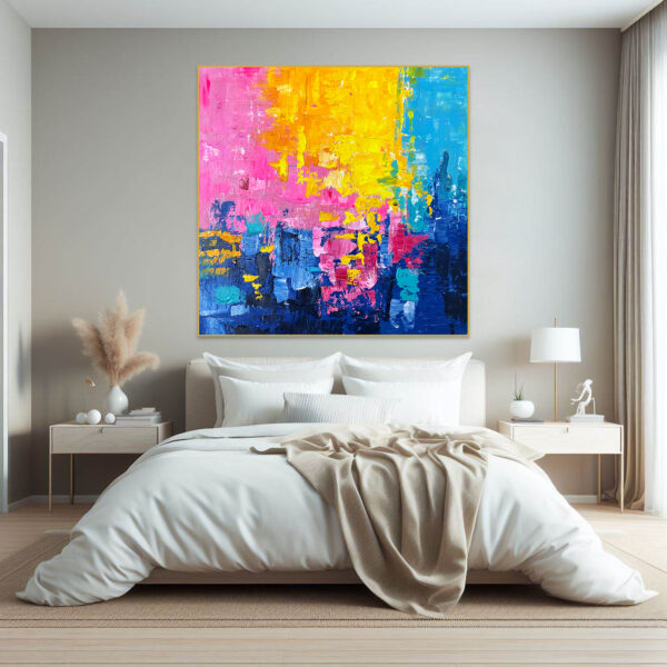 Original handmade abstract canvas painting with bold colors and expressive strokes