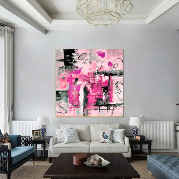 Pink abstract textured canvas with black accents