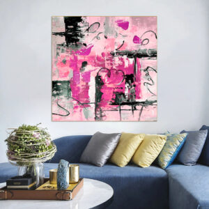 Handmade textured abstract in pink and black hues