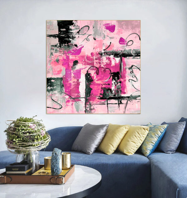 Handmade textured abstract in pink and black hues