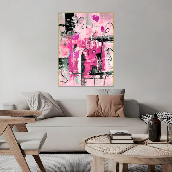 Vibrant pink acrylic painting with bold brushstrokes