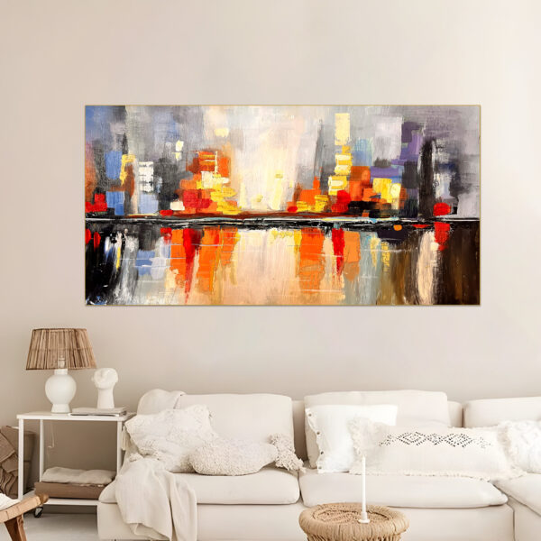 Handmade extra large wall art with cityscape theme