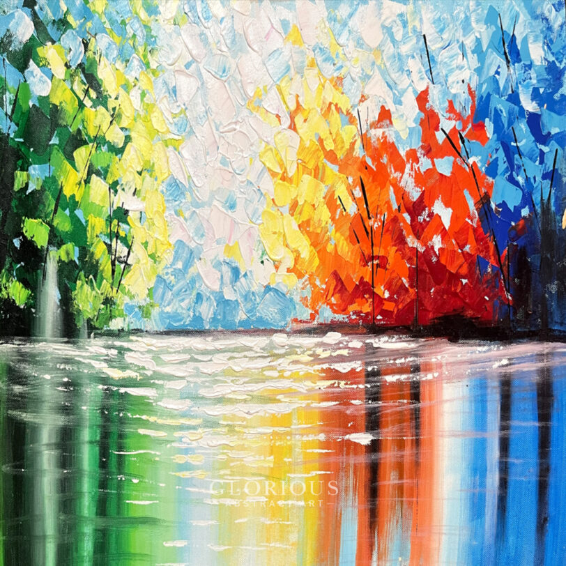 Seasons of Color – Abstract Trees by the Lake