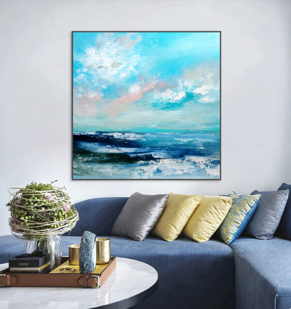 Tranquil ocean-inspired wall art with calming blue and green tones.