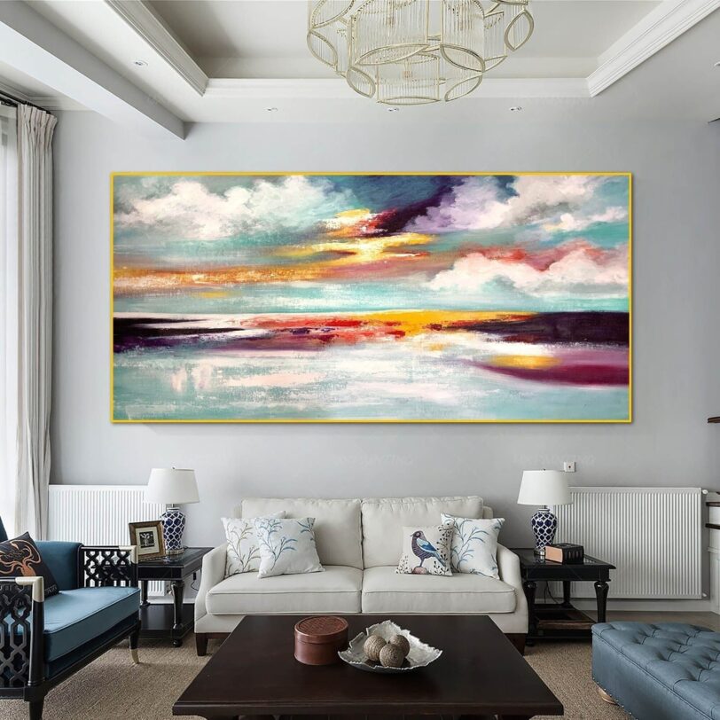 Sunset Painting – Seascape with Clouds, Sun, and Water Waves - Image 4