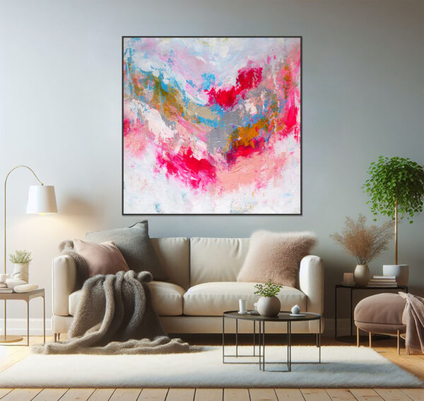 Colorful abstract expressionist painting on large canvas