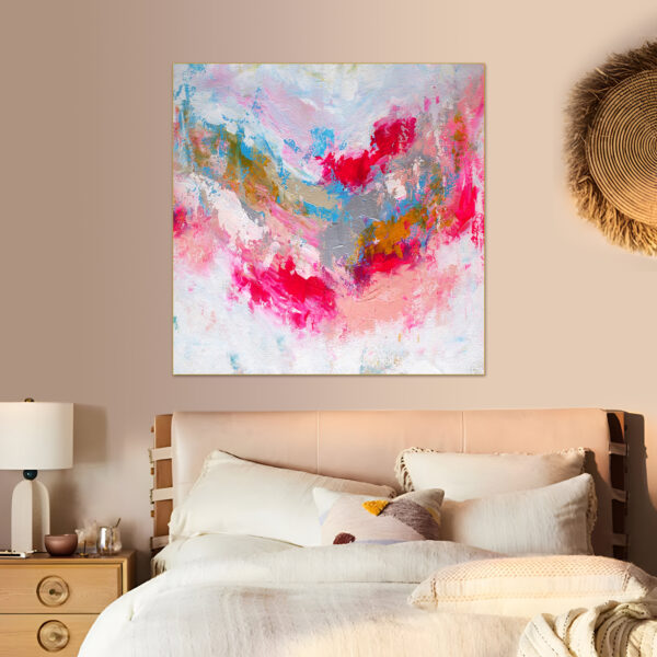 Oversized pink and blue abstract wall art