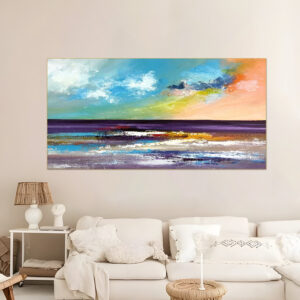 Large-scale beach themed wall art with impasto technique