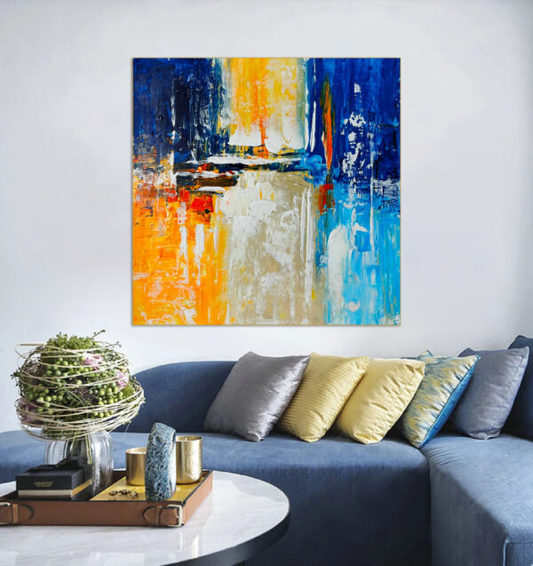 Textured large-scale painting with vibrant color composition