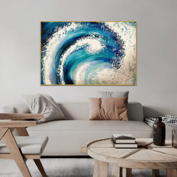 Modern blue and white abstract wave artwork