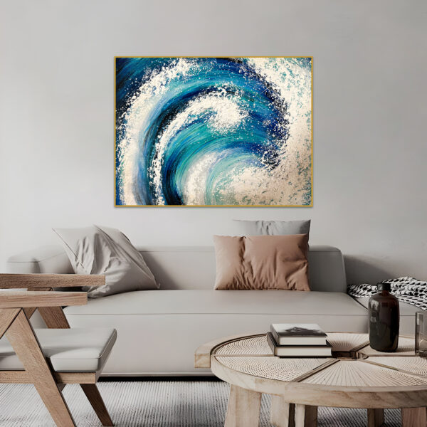 Vibrant blue ocean wave abstract canvas art