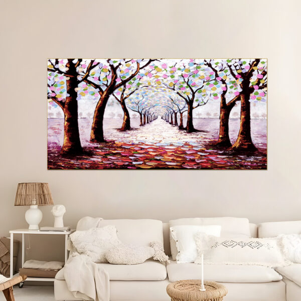 Oversized canvas featuring colorful tree-lined path