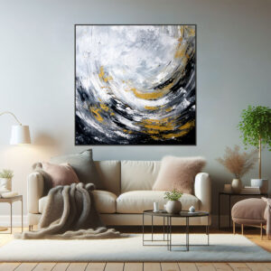 Original abstract canvas art with metallic accents and swirls