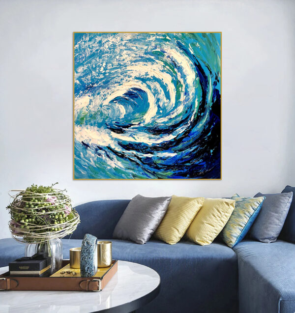 Abstract ocean wave painting for coastal-themed decor