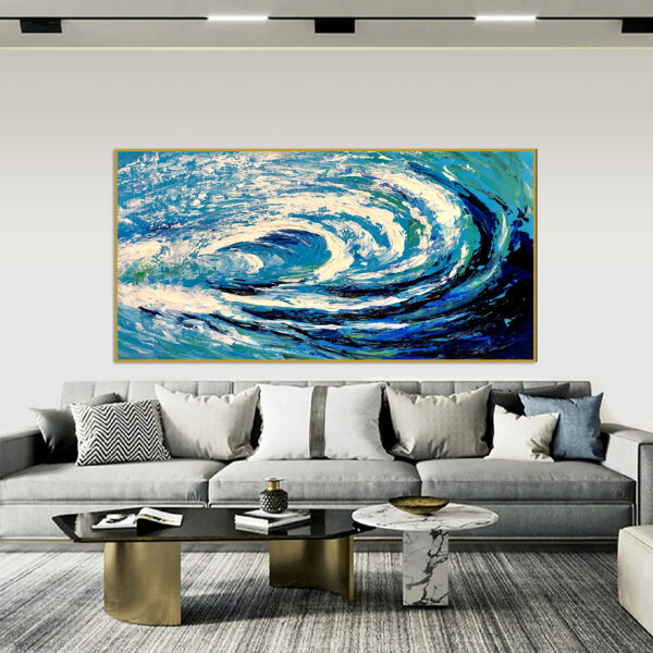 Large textured ocean wave canvas art with bold brushstrokes