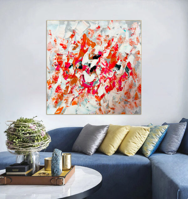 Modern abstract art painting with palette knife texture in vibrant colors