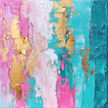 Pink and Teal Harmony – Textured Abstract Painting with Gold Accents