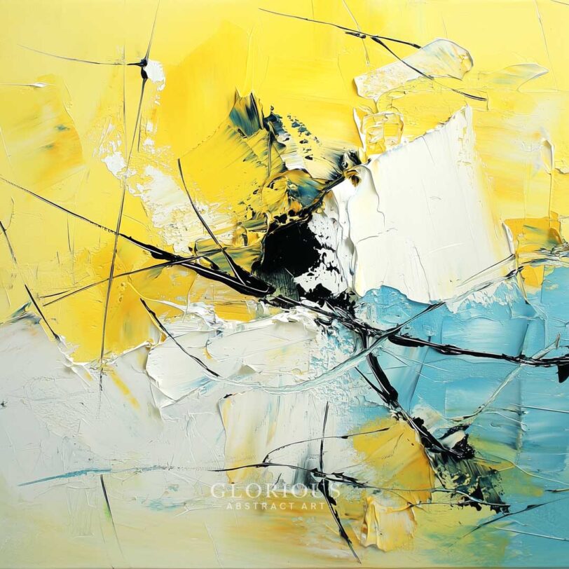 Sunlit Abstraction – Yellow and Aqua Expressionist Painting