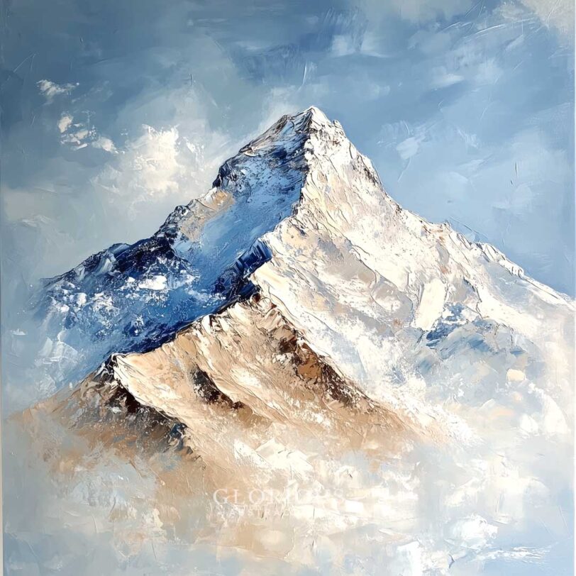 Majestic Peaks – Snowy Mountain Landscape Oil Painting