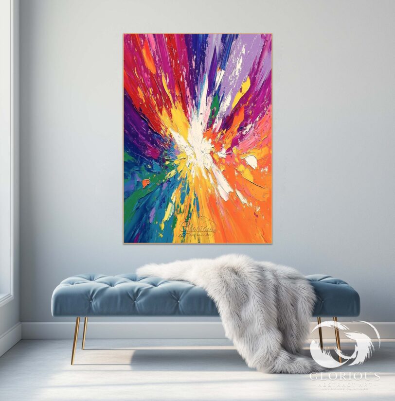Colorful abstract artwork with dynamic brushstrokes and bold textures