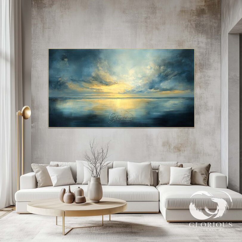 Large abstract seascape painting with impasto texture