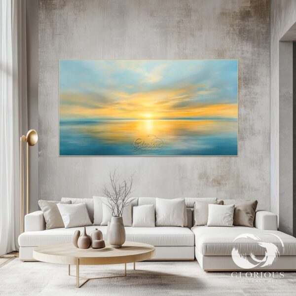 arge handmade sunset painting for modern coastal decor