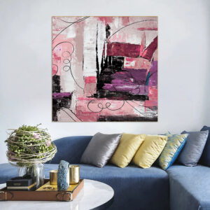 Pink and black large wall art with textured details.