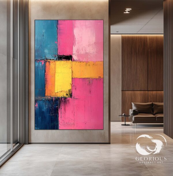 Contemporary abstract painting with bold colors, ideal for modern decor