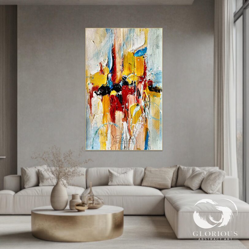 Colorful abstract painting with textured brushstrokes.