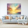 Abstract landscape painting with warm golden tones and soft purple accents.