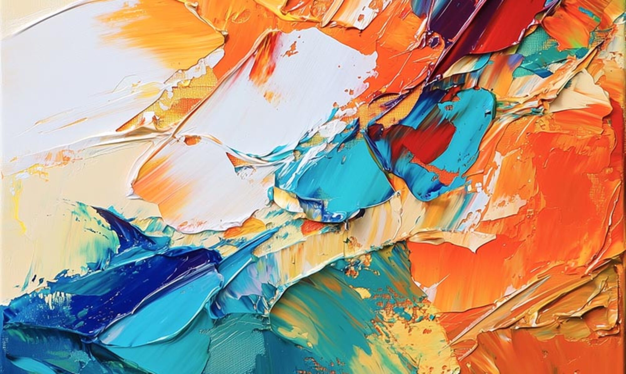 Vibrant abstract painting with bold primary colors and fluid patterns