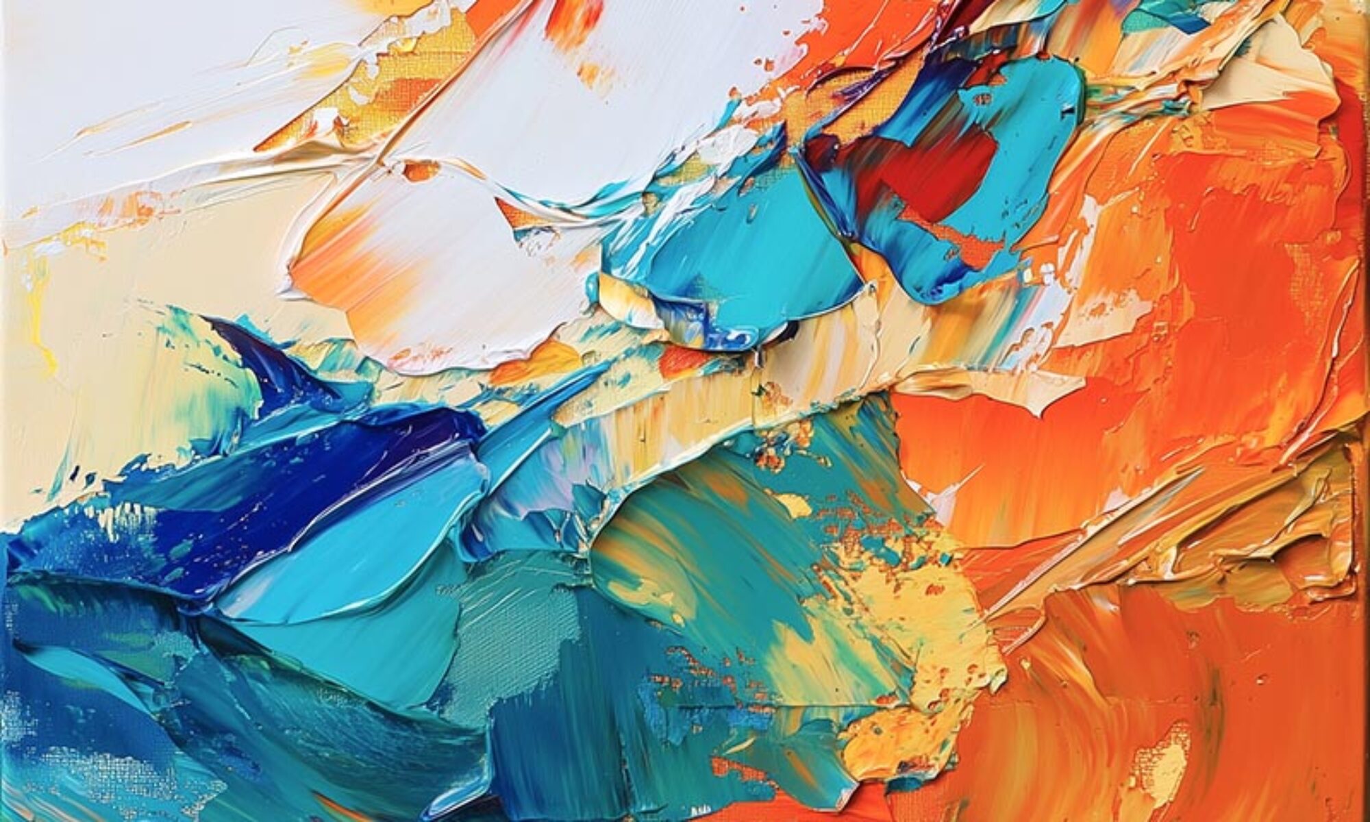 Vibrant abstract painting with bold primary colors and fluid patterns