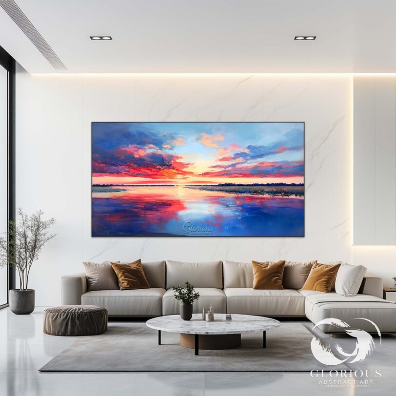 Handmade modern abstract art with a tranquil ocean-inspired palette.
