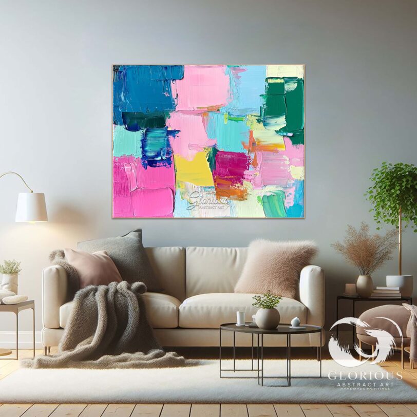 Vibrant abstract painting on a gallery-wrapped canvas.